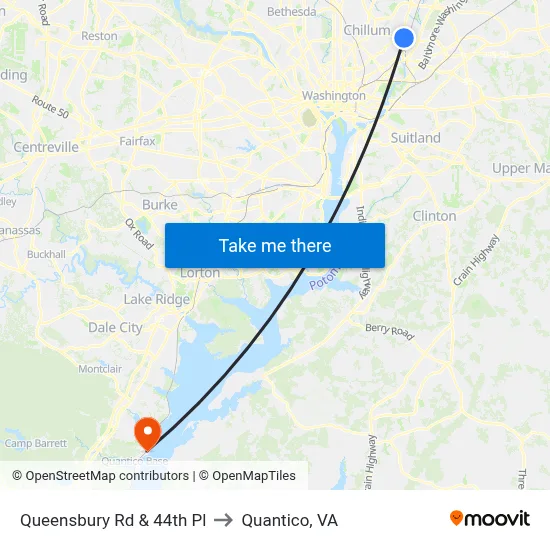 Queensbury Rd & 44th Pl to Quantico, VA map