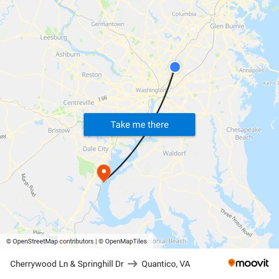 Cherrywood Ln & Springhill Dr to Quantico, VA map