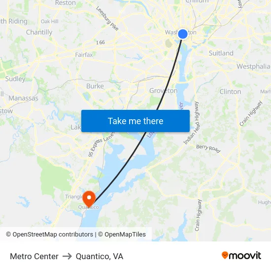 Metro Center to Quantico, VA map