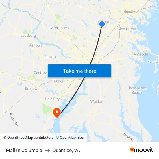 Mall In Columbia to Quantico, VA map