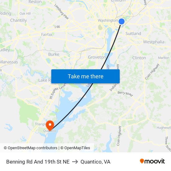 Benning Rd And 19th St NE to Quantico, VA map