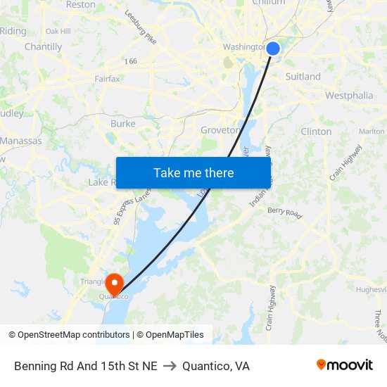 Benning Rd And 15th St NE to Quantico, VA map