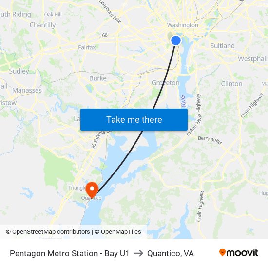 Pentagon Metro Station - Bay U1 to Quantico, VA map