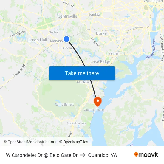 W Carondelet Dr @ Belo Gate Dr to Quantico, VA map