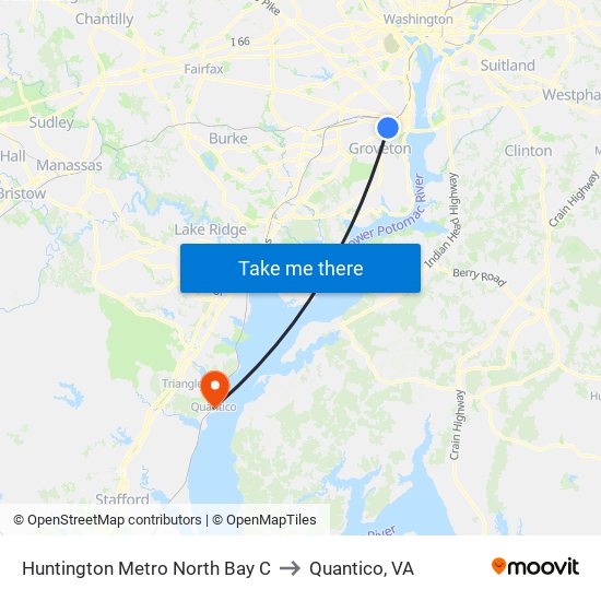 Huntington Metro North Bay C to Quantico, VA map