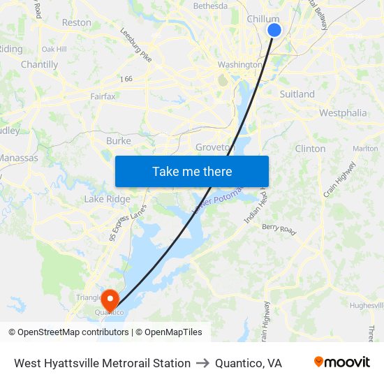 West Hyattsville Metrorail Station to Quantico, VA map