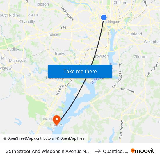 35th Street And Wisconsin Avenue NW (Sb) to Quantico, VA map