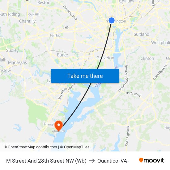 M Street And 28th Street NW (Wb) to Quantico, VA map