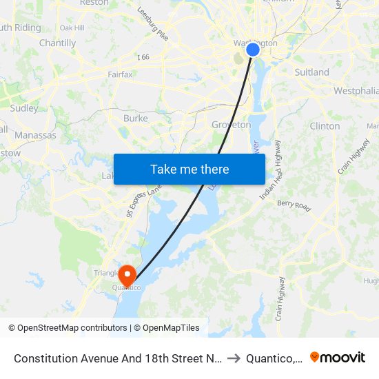 Constitution Avenue And 18th Street NW (Eb) to Quantico, VA map