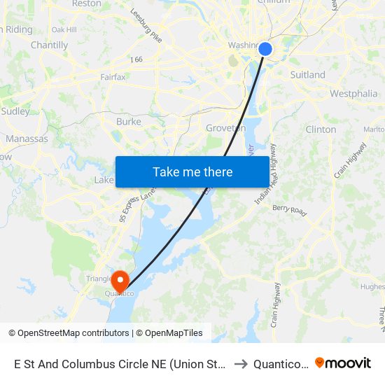 E St And Columbus Circle NE (Union Station) (Eb) to Quantico, VA map