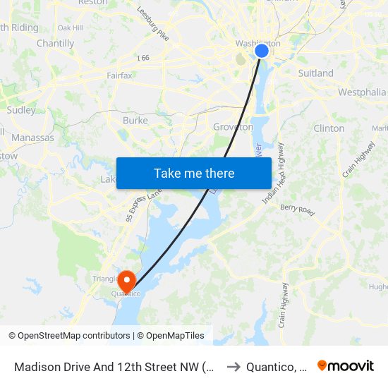 Madison Drive And 12th Street NW (Wb) to Quantico, VA map