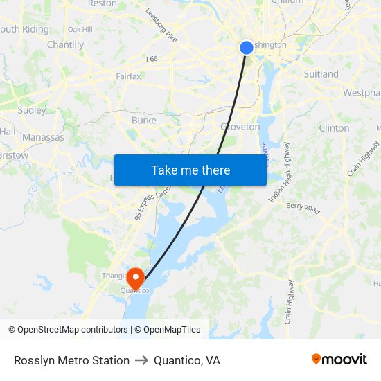 Rosslyn Metro Station to Quantico, VA map