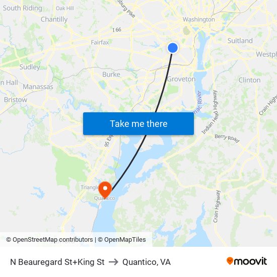 N Beauregard St+King St to Quantico, VA map