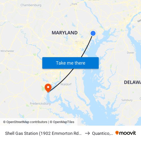 Shell Gas Station (1902 Emmorton Rd/Rt 924) to Quantico, VA map