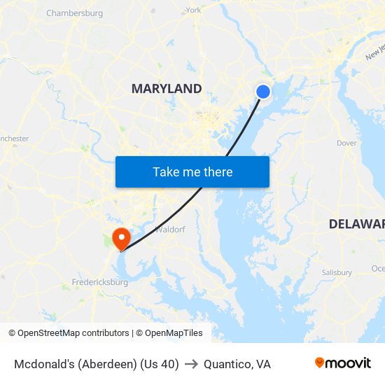 Mcdonald's (Aberdeen) (Us 40) to Quantico, VA map