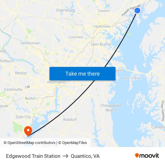 Edgewood Train Station to Quantico, VA map