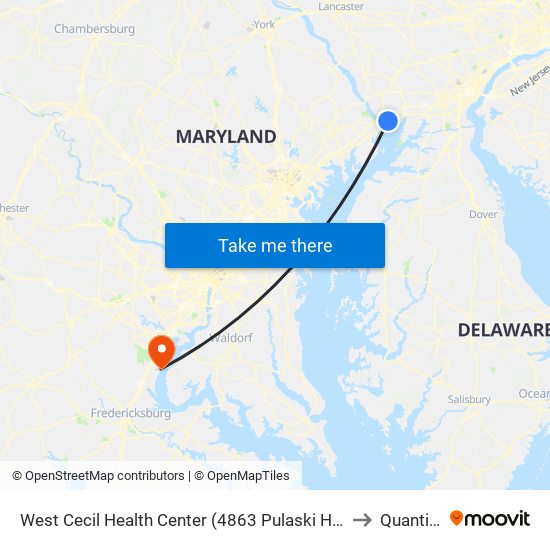 West Cecil Health Center (4863 Pulaski Hwy/Us 40 at Roundabout) to Quantico, VA map