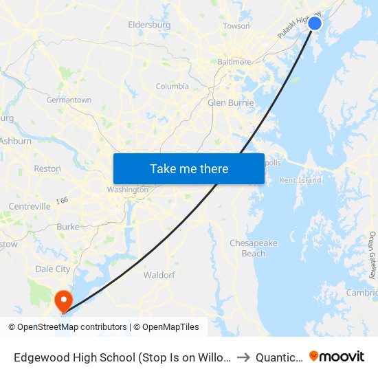 Edgewood High School (Stop Is on Willoughby Beach Rd) to Quantico, VA map