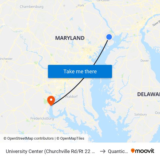 University Center (Churchville Rd/Rt 22 & Technology Dr) to Quantico, VA map