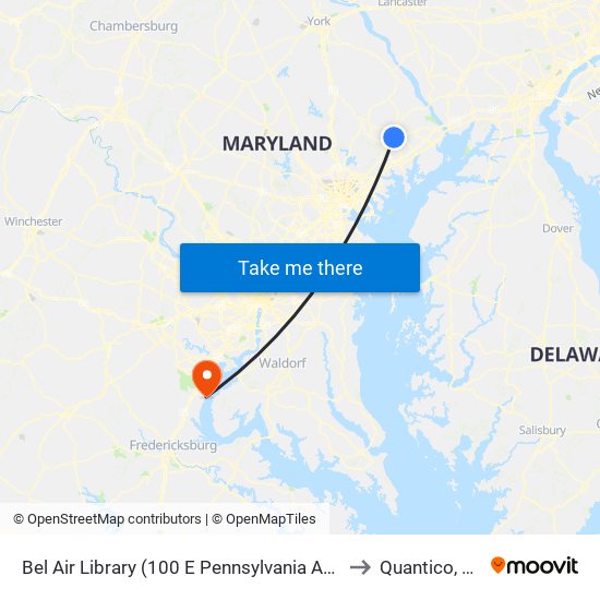 Bel Air Library (100 E Pennsylvania Ave) to Quantico, VA map