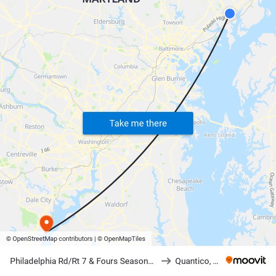 Philadelphia Rd/Rt 7 & Fours Seasons Dr to Quantico, VA map