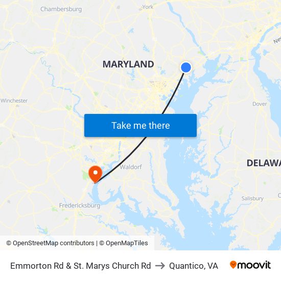 Emmorton Rd & St. Marys Church Rd to Quantico, VA map