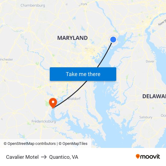 Cavalier Motel to Quantico, VA map