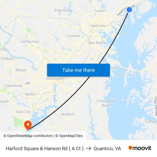 Harford Square & Hanson Rd ( A Ct ) to Quantico, VA map