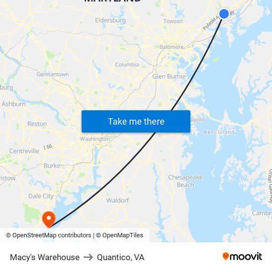 Macy's Warehouse to Quantico, VA map