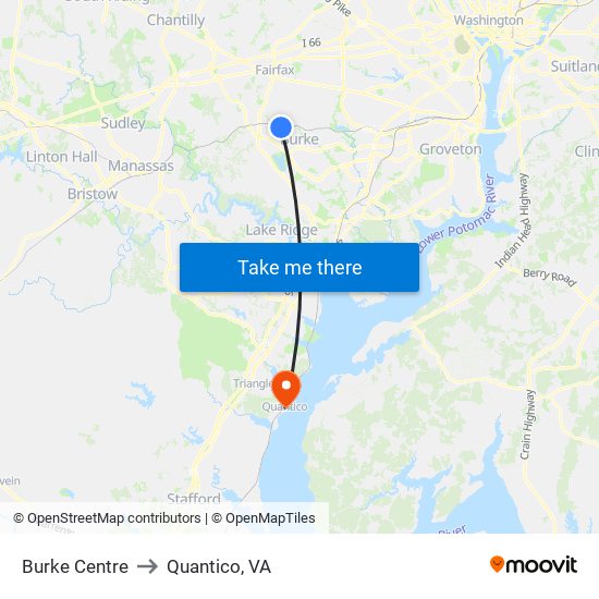 Burke Centre to Quantico, VA map