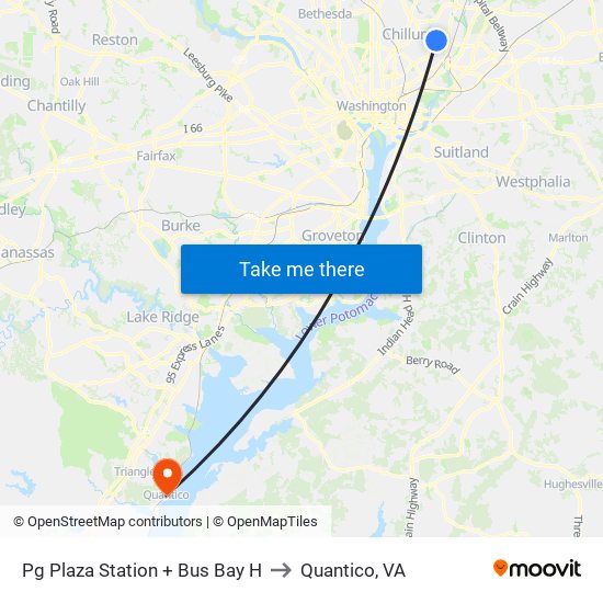 Pg Plaza Station + Bus Bay H to Quantico, VA map