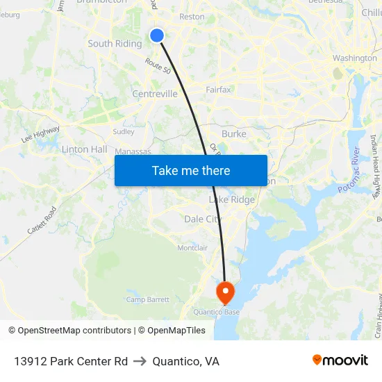 13912 Park Center Rd to Quantico, VA map