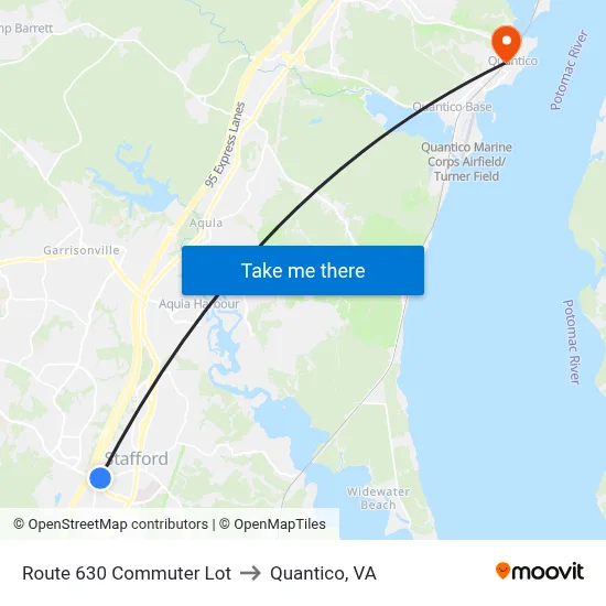 Route 630 Commuter Lot to Quantico, VA map