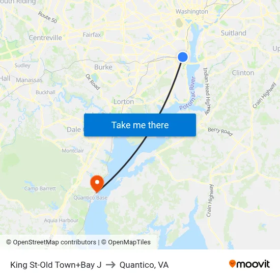 King St-Old Town+Bay J to Quantico, VA map