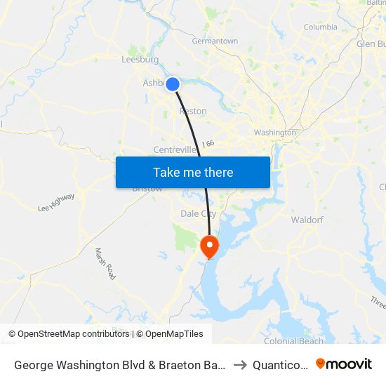 George Washington Blvd & Braeton Bay Terrace to Quantico, VA map