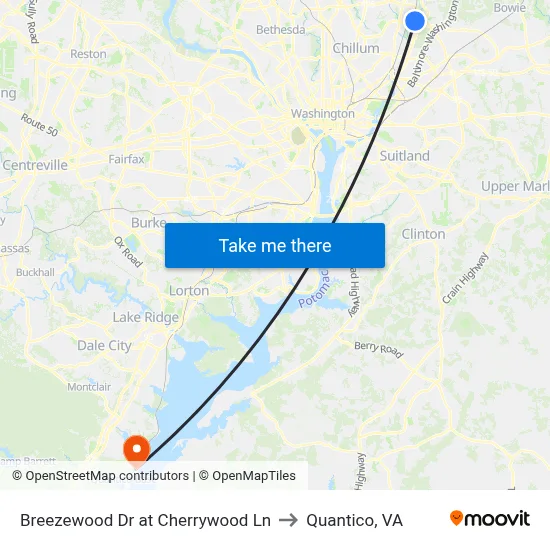 Breezewood Dr at Cherrywood Ln to Quantico, VA map