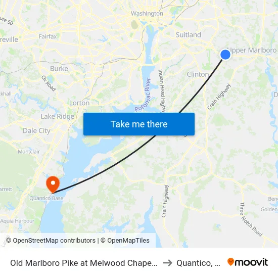 Old Marlboro Pike at Melwood Chapel Ln to Quantico, VA map