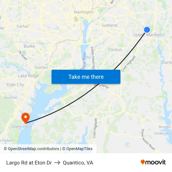 Largo Rd at Eton Dr to Quantico, VA map
