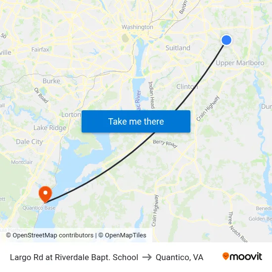 Largo Rd at Riverdale Bapt. School to Quantico, VA map