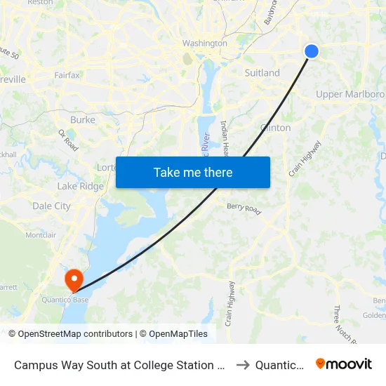 Campus Way South at College Station Drive (Pgcc) to Quantico, VA map
