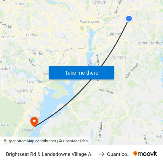 Brightseat Rd & Landsdowne Village Apartments to Quantico, VA map