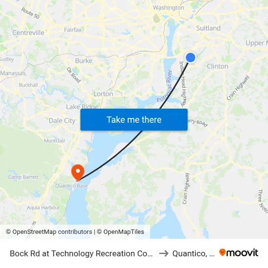 Bock Rd at Technology Recreation Complex to Quantico, VA map