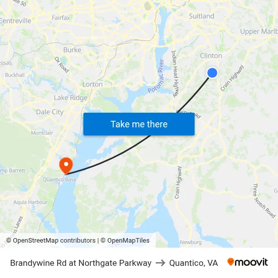 Brandywine Rd at Northgate Parkway to Quantico, VA map