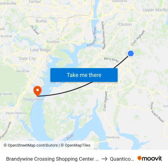 Brandywine Crossing Shopping Center at Target to Quantico, VA map