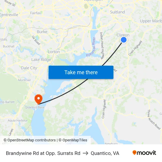 Brandywine Rd at Opp. Surrats Rd to Quantico, VA map