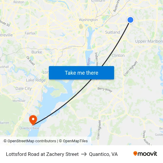 Lottsford Road at Zachery Street to Quantico, VA map