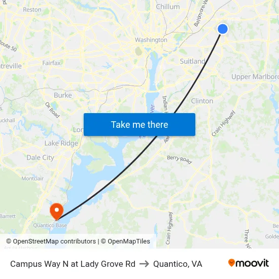 Campus Way N at Lady Grove Rd to Quantico, VA map