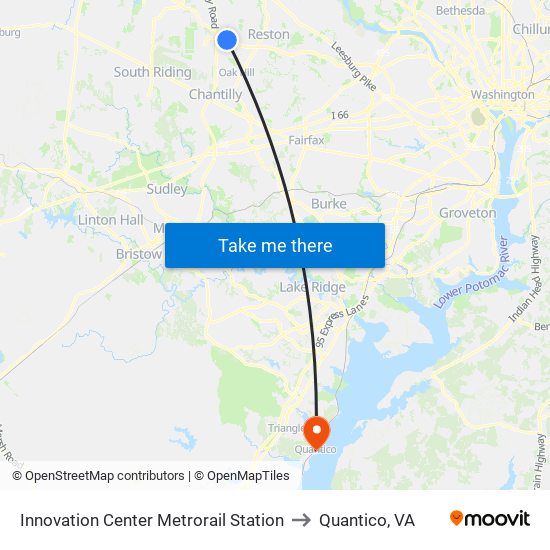 Innovation Center Metrorail Station to Quantico, VA map
