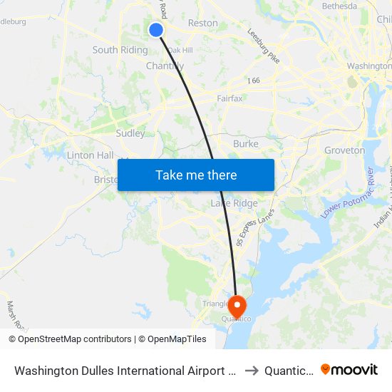 Washington Dulles International Airport Metrorail Station to Quantico, VA map