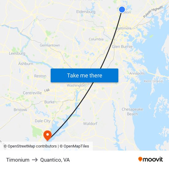 Timonium to Quantico, VA map